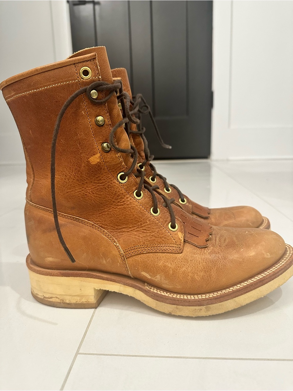 Justin Boots Tan/Brown Lace-Up Leather Work Boots